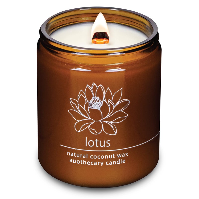 Hemlock Park Crackling Wood Wick Candle Handcrafted with Natural Coconut Wax and Essential Oils (Standard 8 oz, Lotus Flower) - Image 1